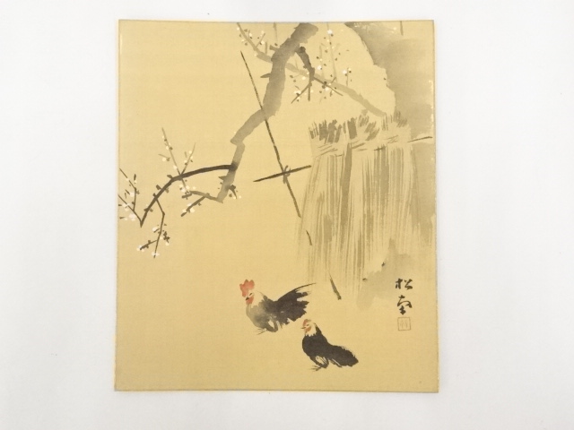 JAPANESE ART / HAND PAINTED SHIKISHI / UME BLOSSOMS / BY SHONAN SHIMAUCHI